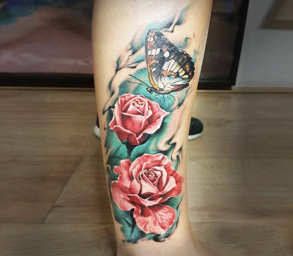 Butterfly And Roses Tattoo By Marek Hali Photo 20911