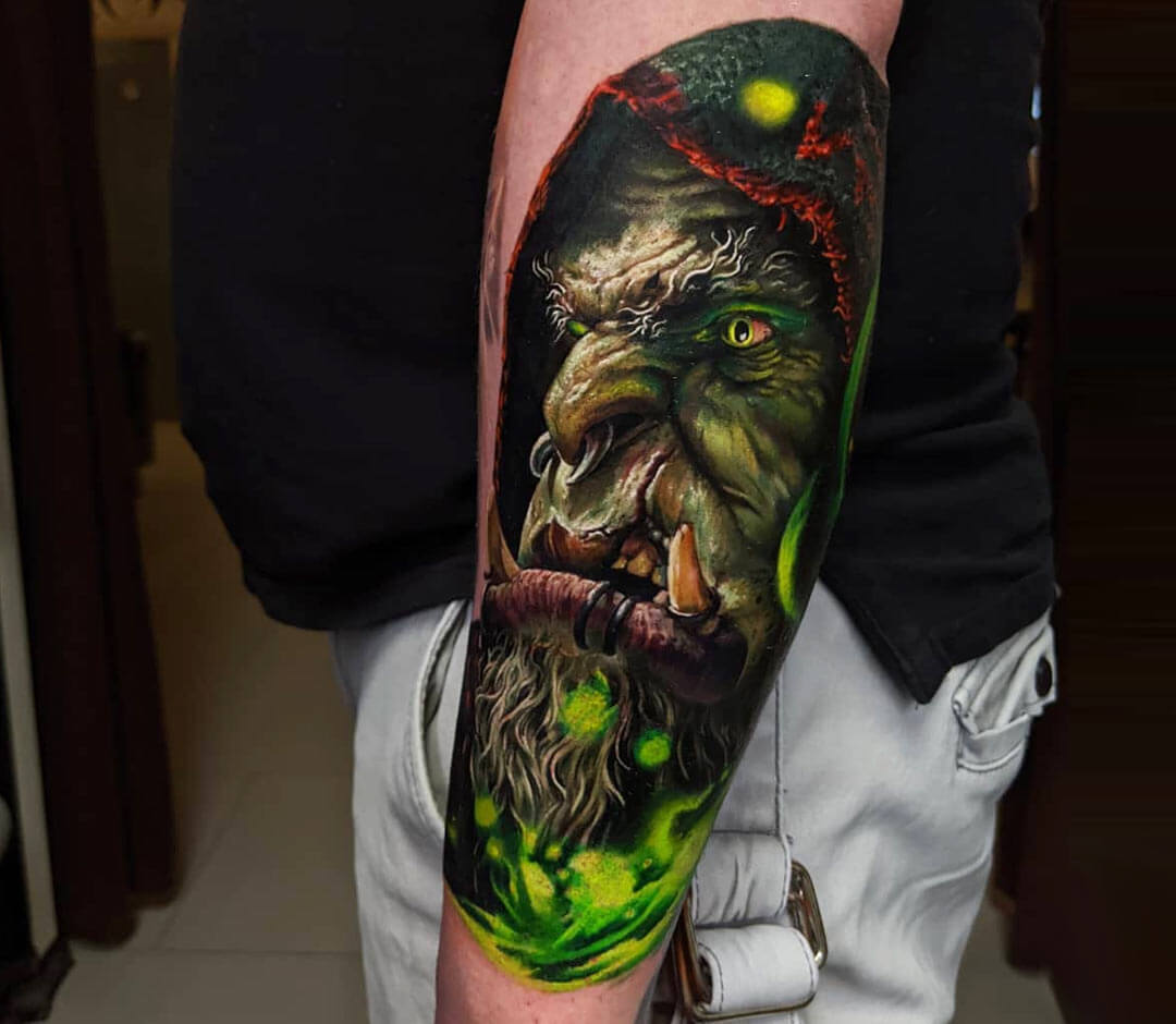 Close. realistic Gul'dan orc World of Warcraft tattoo art Alexander Ko...