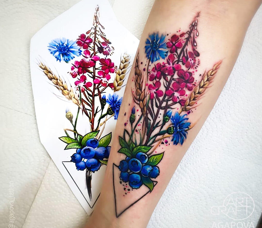 Bunch of flowers, tattoo by Anastasia Agapova Photo 31131