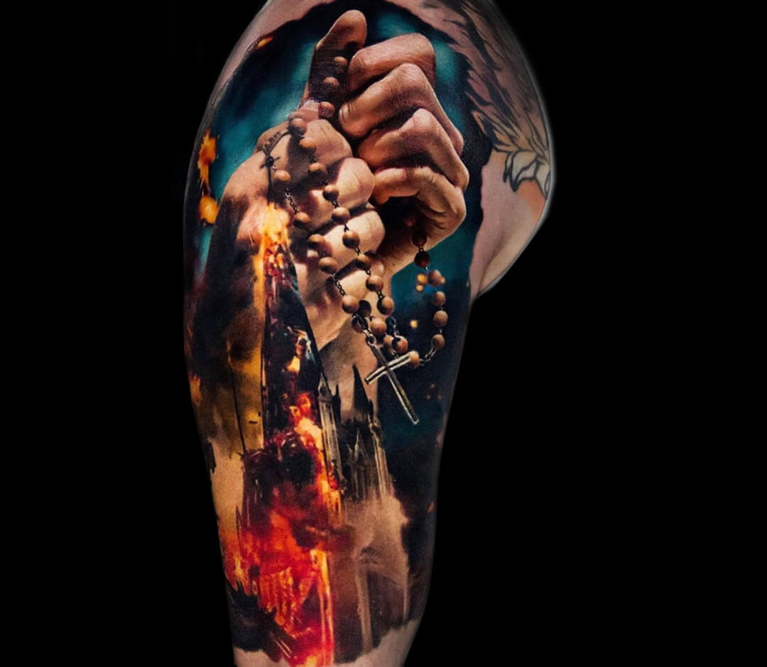 Burning church dot work banger #tattooartist #tattoo #tattoos  #neotraditional #neotraditionaltattoo #neotrad #dotwork #dotworktattoo  #bu... | Instagram