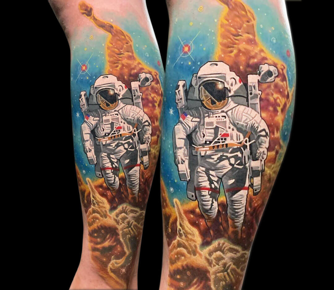 Astronaut tattoo. Cosmonaut in deep space triangular style and t-shirt  design, art Stock Vector | Adobe Stock