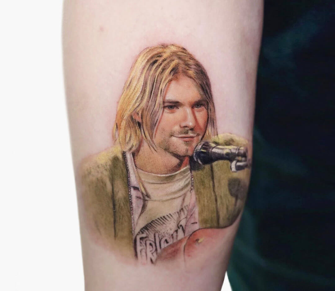 Arm Realistic Kurt Cobain Tattoo by Adrenaline Vancity