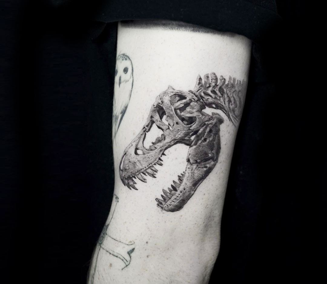 Tattoo uploaded by Ioannis  Custom Trex design trex flower flowers  skull  Tattoodo