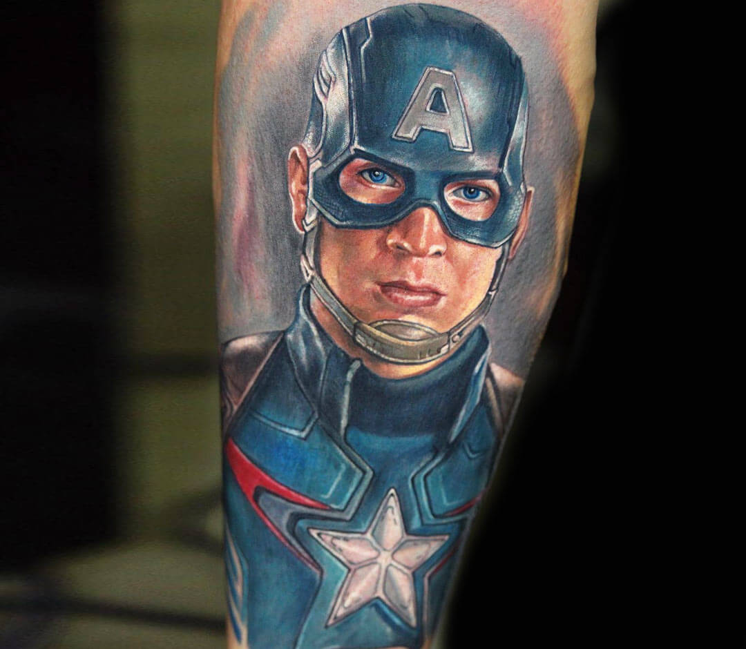 KREA - tattoo design, stencil, portrait of captain america by artgerm