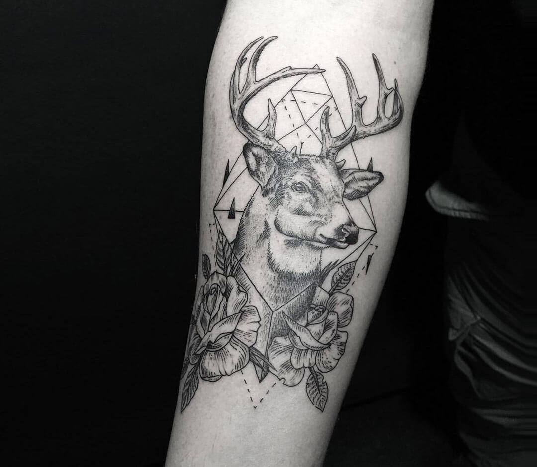 Deer and Rose tattoo by Emrah Ozhan | Photo 31840