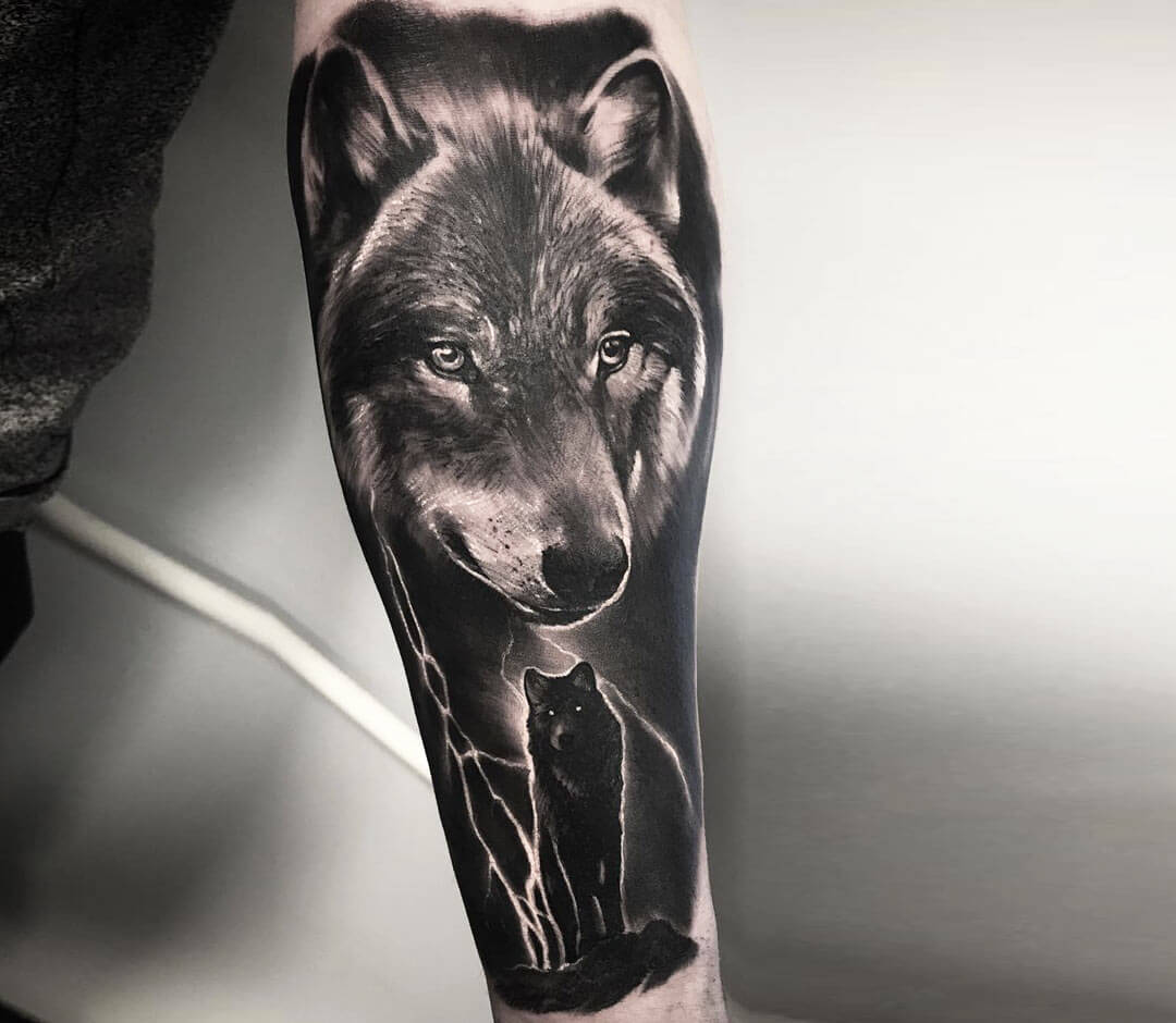 Art Immortal Tattoo : Tattoos : Portrait : Wolf and trees