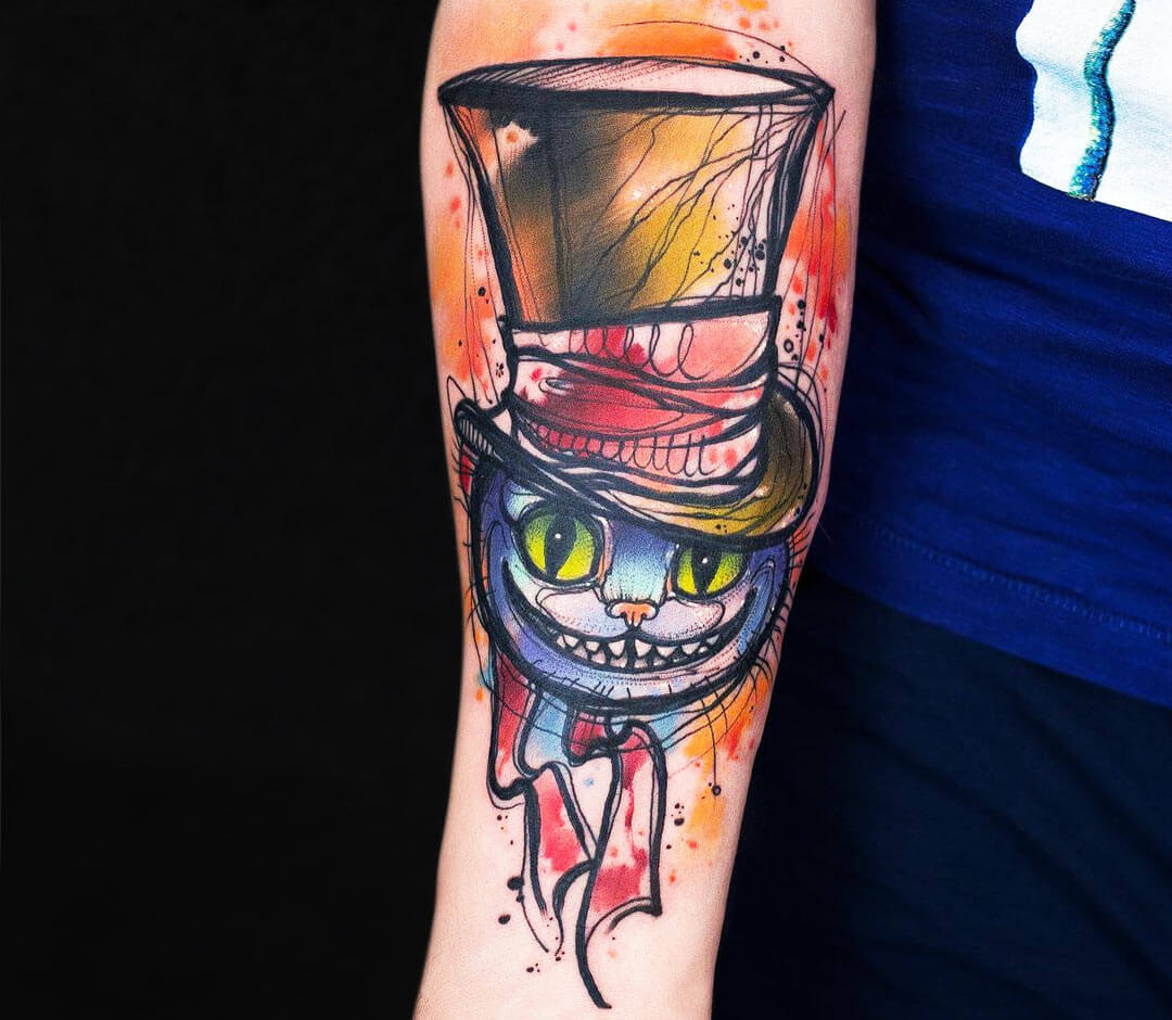 Black Cheshire Cat Tattoo Design