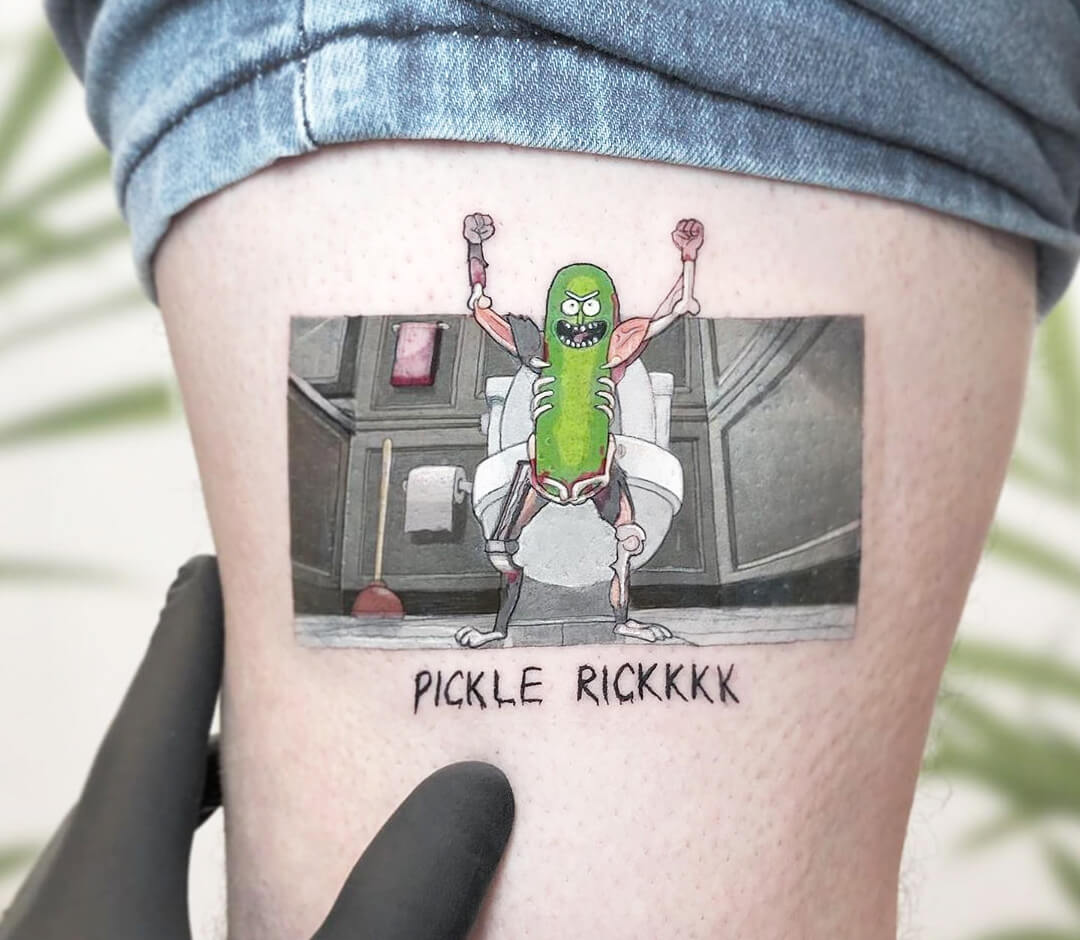 Cowboy Pickle done by Shelby Curran at Uptown Tattoo, Oxford OH, design by  me : r/tattoos