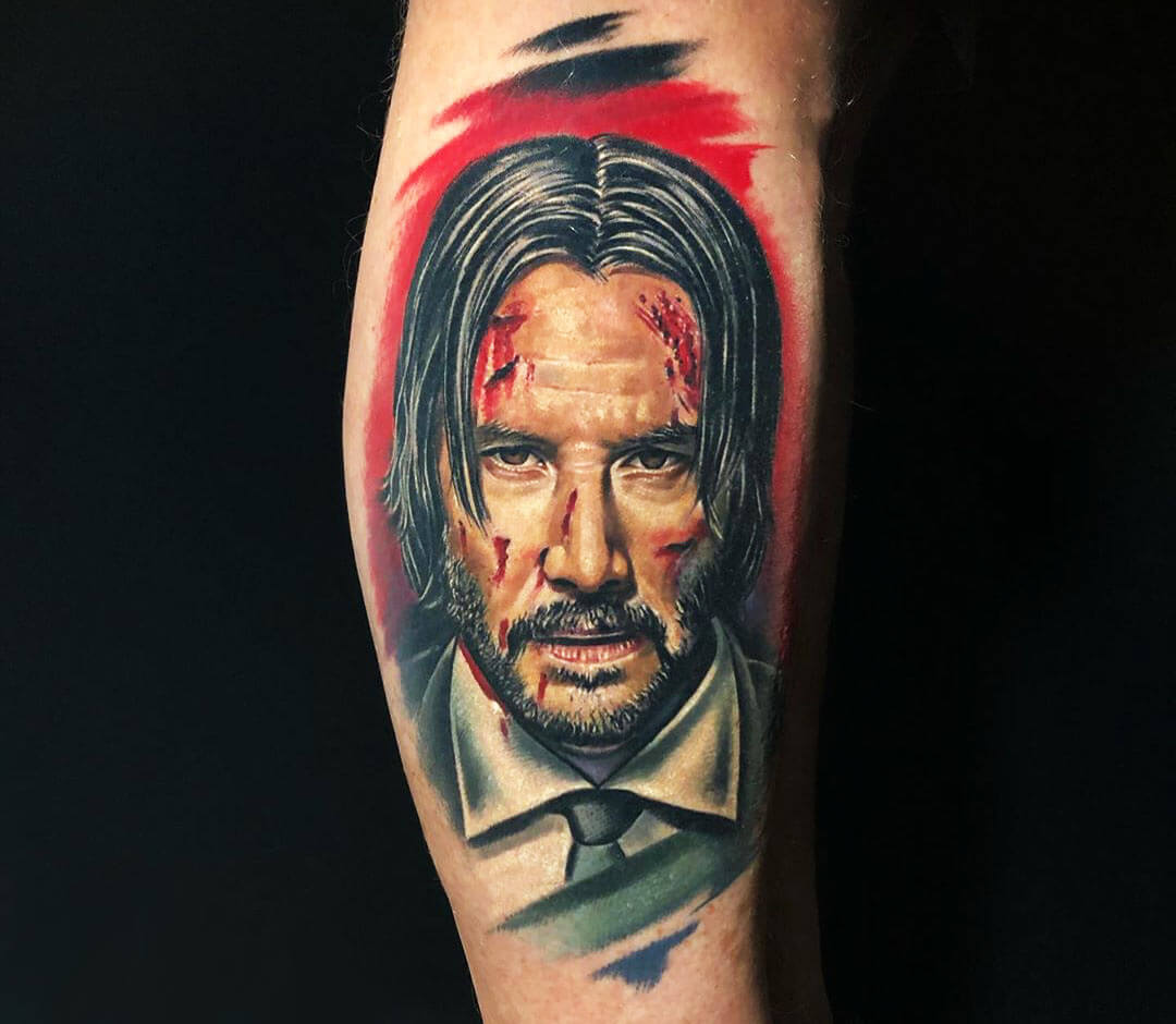 Close. realistic John Wick Keanu Reeves tattoo art Lena Art. 