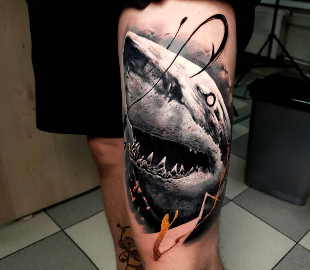 Realistic Shark under Blue Water Tattoo by Rafael Marte  Tattoos