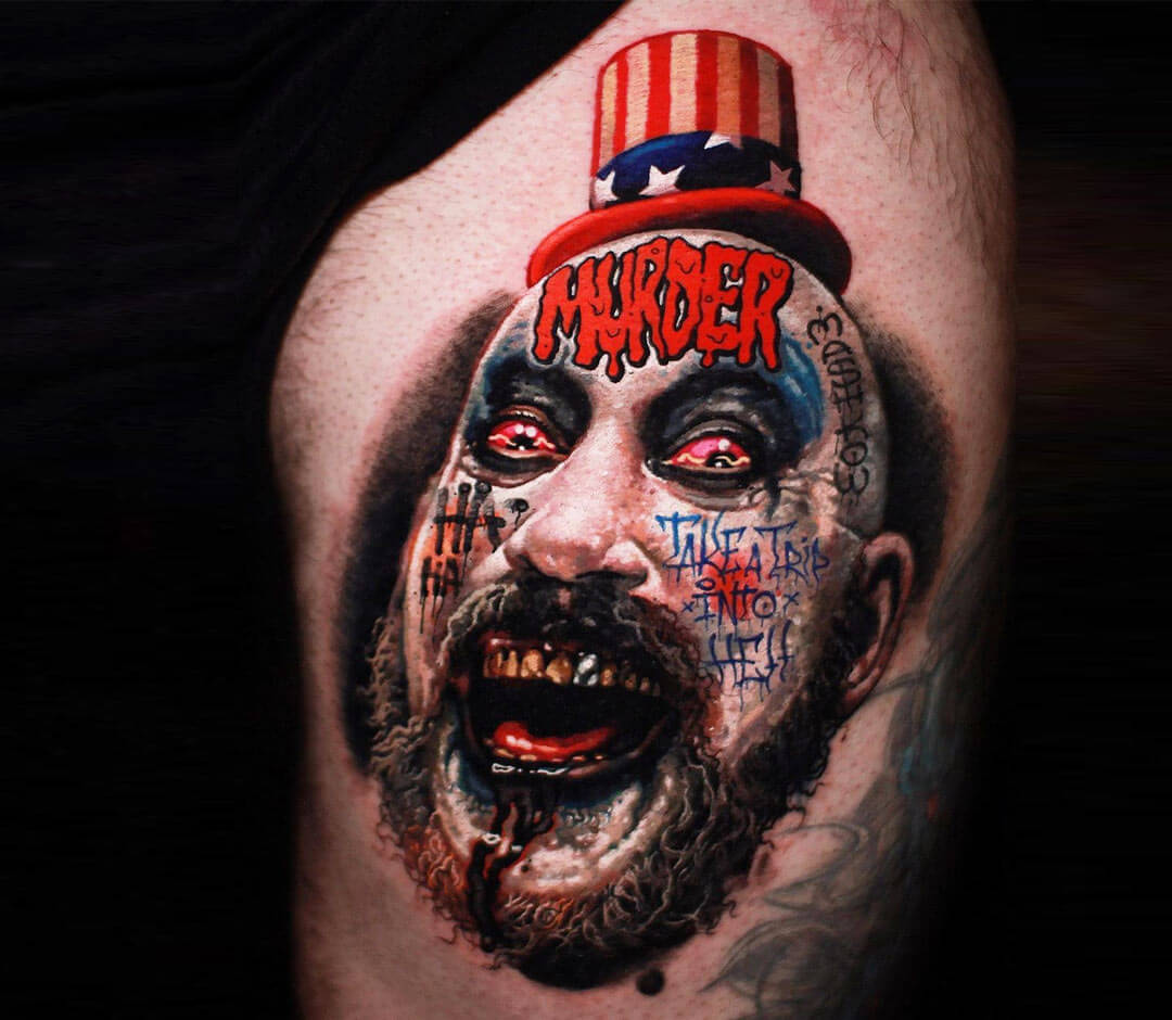 Tattoo photos Gallery. realistic Captain Spaulding graffiti face tattoo art...