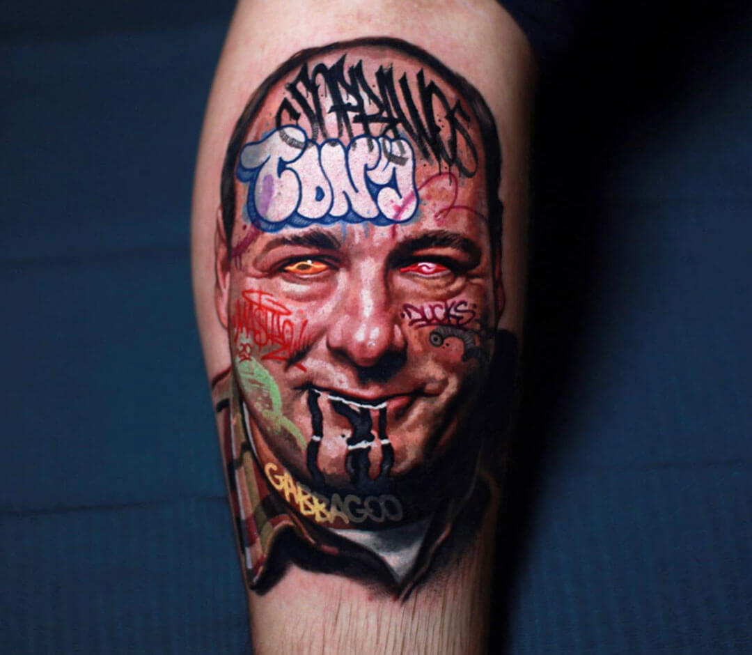 Tattoo photos Gallery. realistic Tony Soprano HBO series The Sopranos tatto...