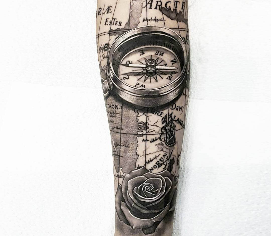 Artist  Michael Dagostini  Compass Map And Rose Tattoo 20220204338 
