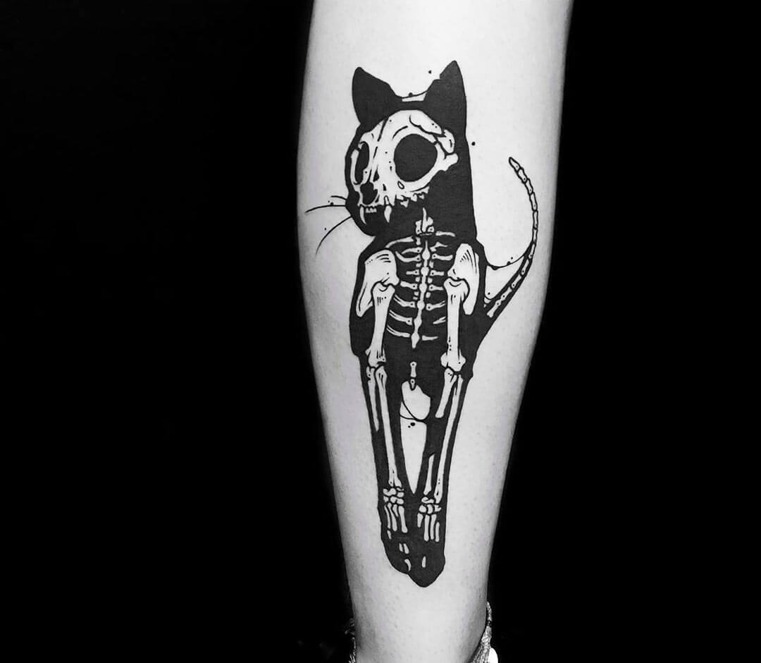 tattrx cat animal skeleton tattoo art Roy Tsour. 