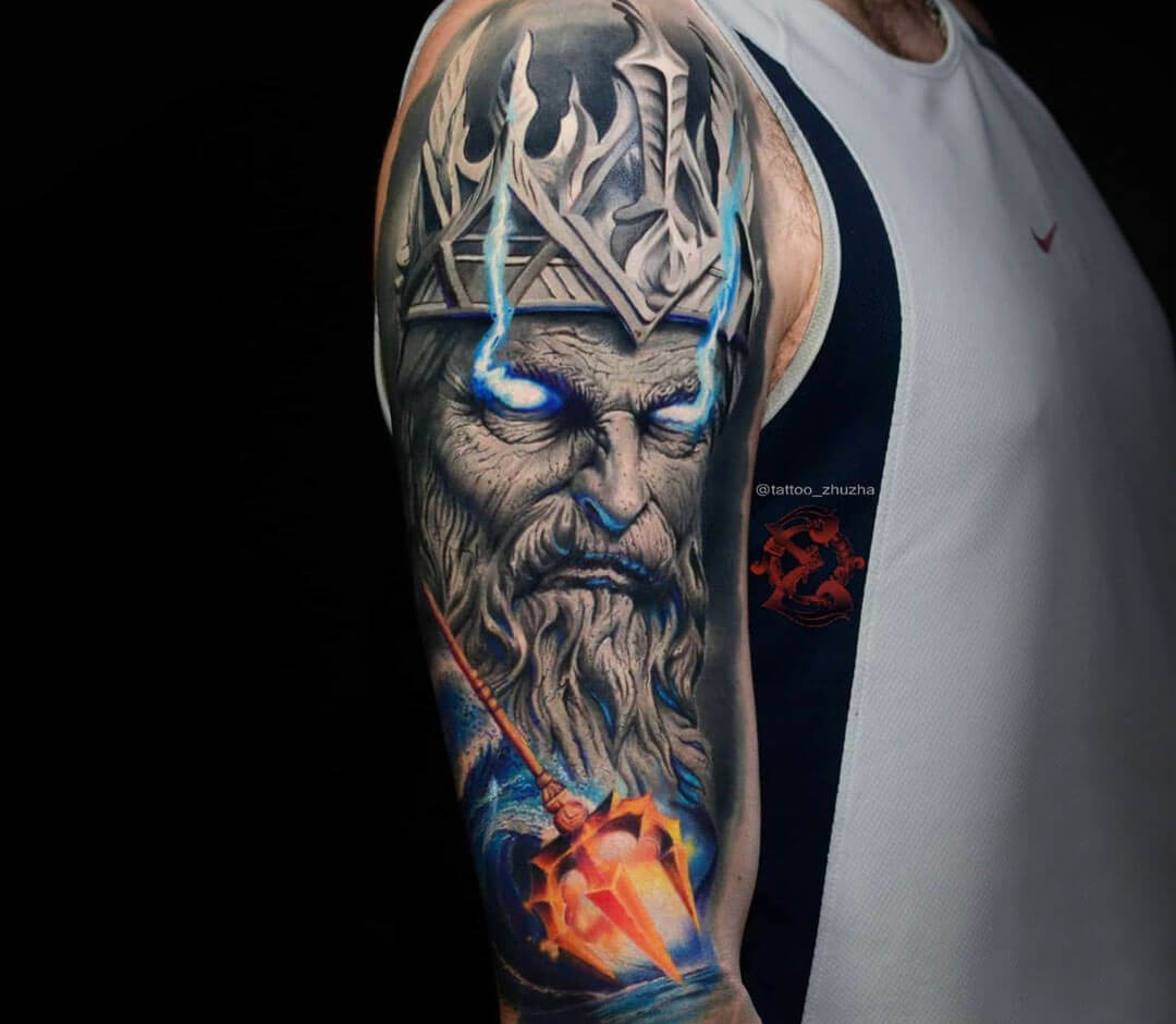 Poseidon Sleeve Tattoo | Poseidon tattoo, Mythology tattoos, Leg tattoos  women
