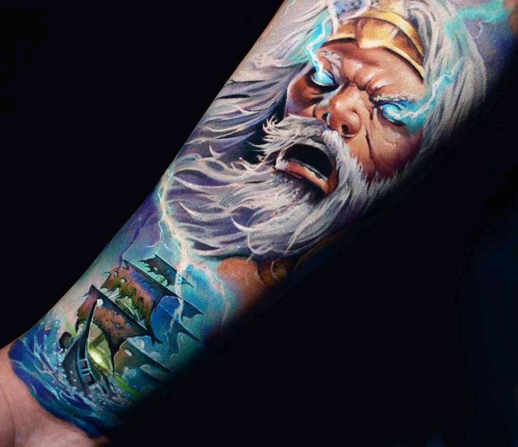 Jasmer - Done this god Poseidon tattoo few days back , hope you guys like  it , like share and give your valuable comments, Thnks #tattoo #tattooing  #tattoolover #tattooguy #tattoomodel #inked #ink #