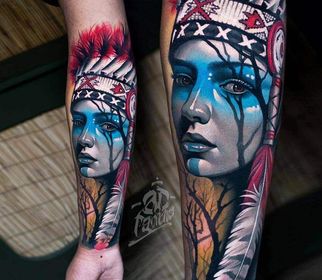 Native american girl tattoo by . Pancho | Photo 26601