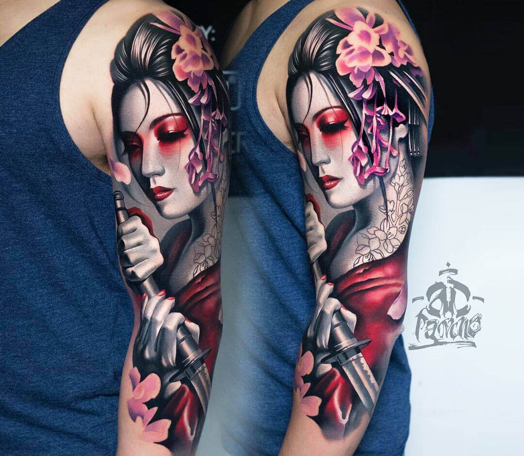 Samurai girl and dragon sleeve that I started at the beginning of the year  for Kevin.🙏🙏🙏 Thanks again for the trust bro #tattoo... | Instagram