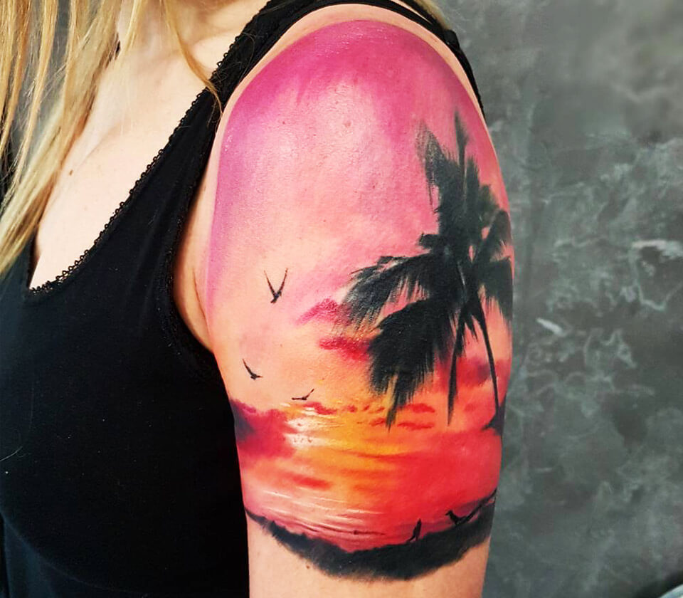 Tattoo photos Gallery. realistic sunset in beach realistic tattoo art Adam ...