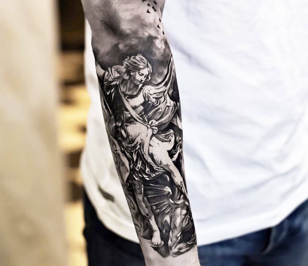 Archangel Michael tattoo by Adrian Lindell | Photo 23449