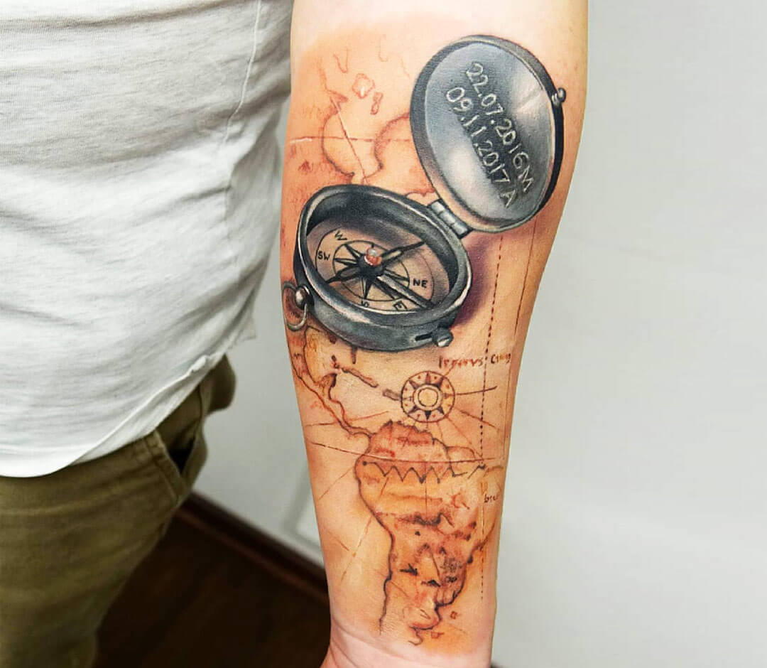 Compass And Map Tattoo By Adrianna Marta Grzelak Photo 24939