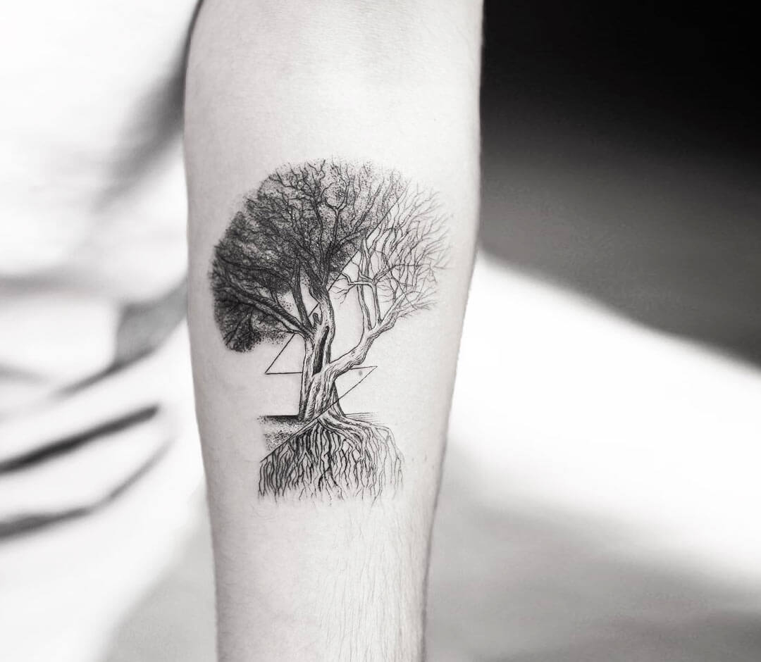 Small Tree Tattoo on Ankle