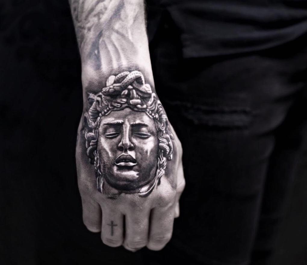 Tattoo uploaded by Tattoodo • #juncha #medusa #snake #statue #classical  #blackandgrey #realistic • Tattoodo