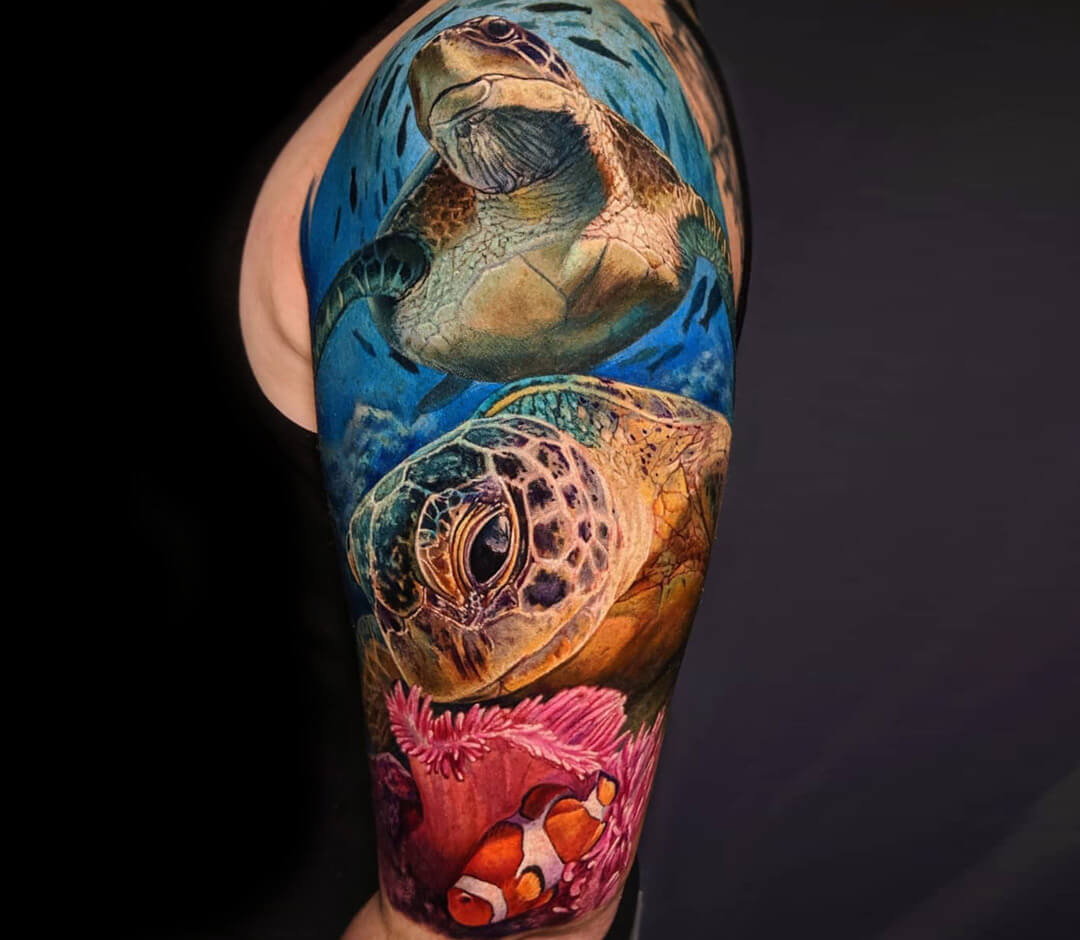 seaturtle #sea #turtle #tattoo #tattoos #by @saneltattoos #njtattooartist  #njtattooshop #orpheustattoo #orpheustattoofamily #northbrun... | Instagram