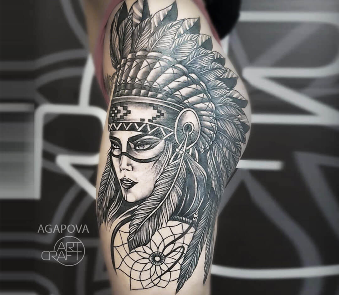 Native American Girl Tattoo By Anastasia Agapova Photo
