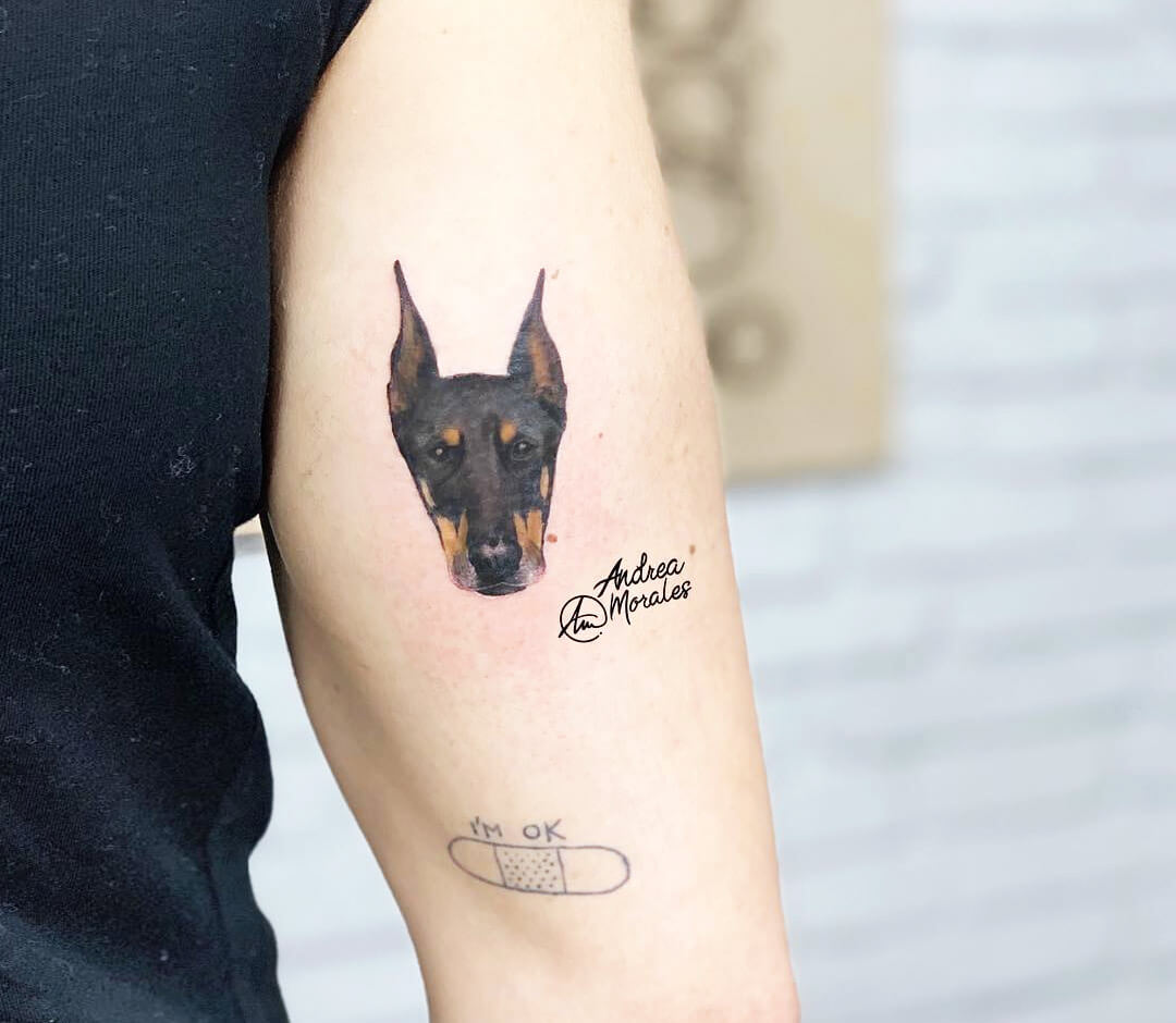 Doberman head tattoo by Andrea Morales | Photo 26811