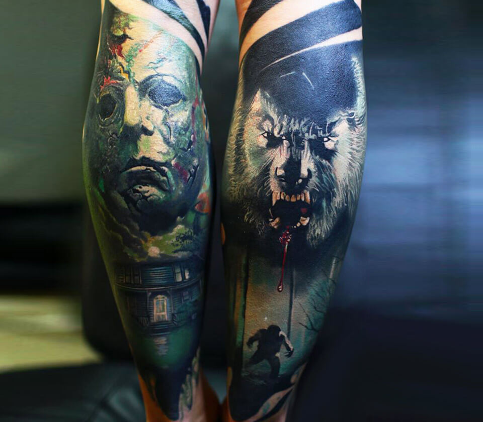 Unify Tattoo Company : Tattoos : New : Horror Movie Leg Sleeve