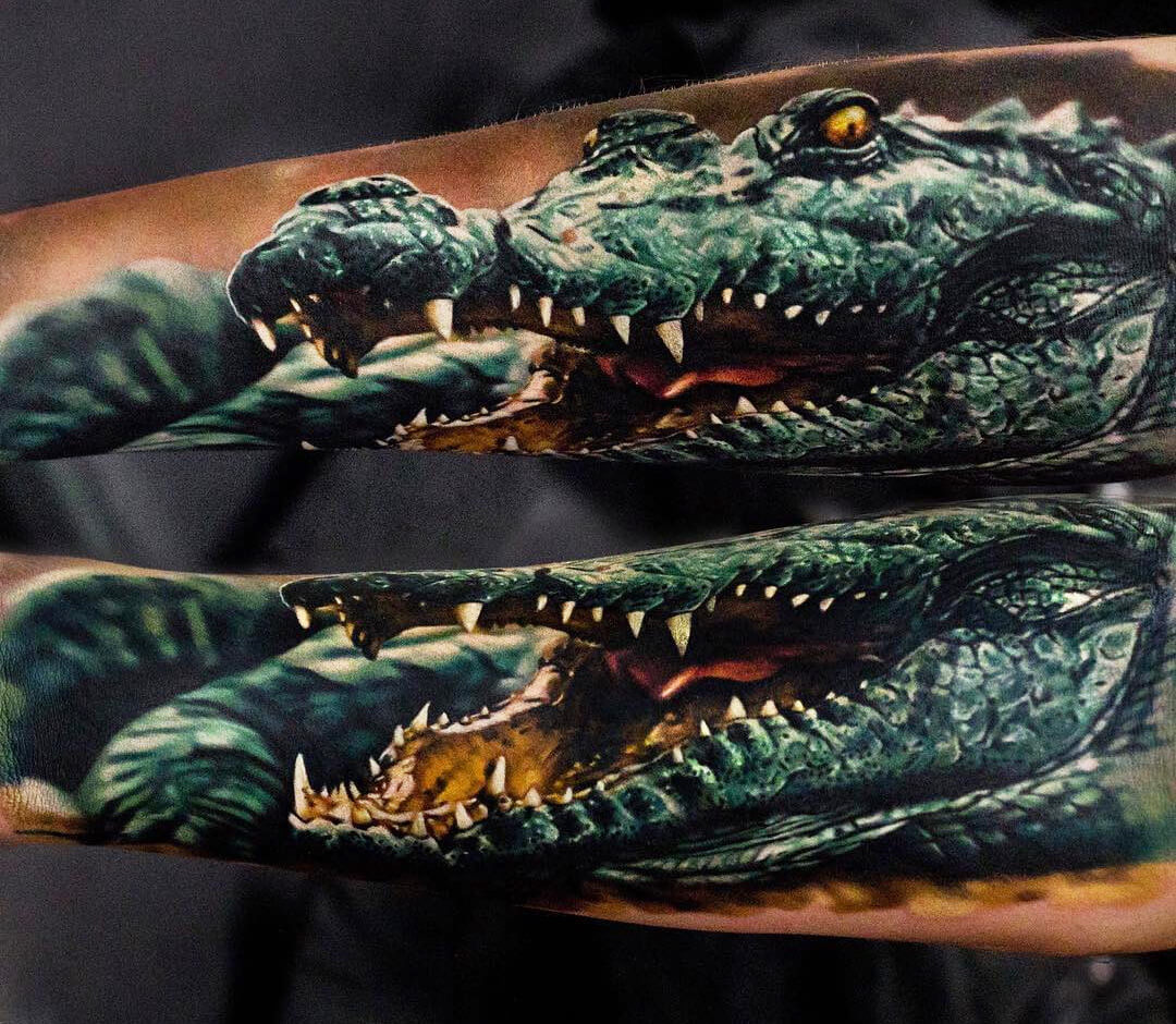 Tattoo photos Gallery. realistic crocodile tattoo art Andrey Stepanov. 