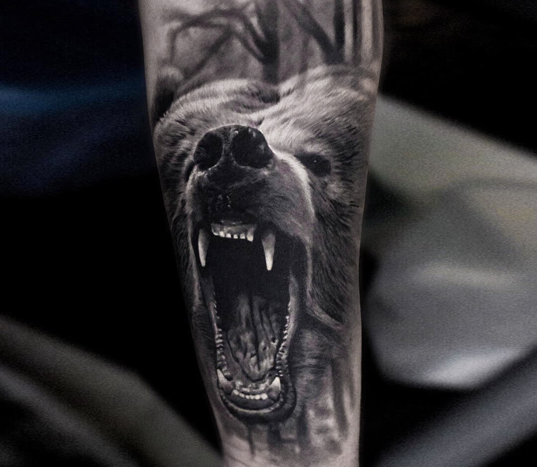 Bhavesh Kalma - Realistic Bear Tattoo by Bhavesh kalma at aliens tattoo  pune, @alienstattoopune . . . . . . . . . . . . #bear #beartattoo #hunter  #bhaveshkalma #tattooed #tattoo #tattoos #tattoosleeve #blackandwhite  #puneri #pune #alienstattoopune ...