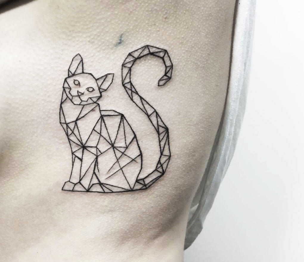 Beautiful Geometric Cat Tattoo Idea