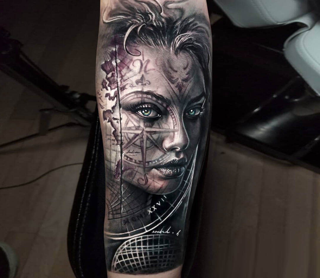 Girl face tattoo by Arlo Tattoos | Photo 25030