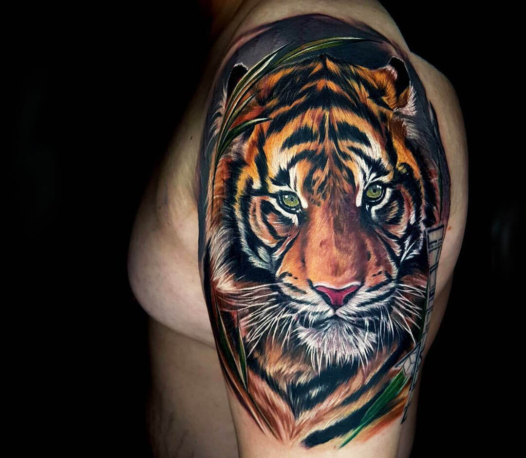 Hyper Realistic Tiger Tattoo by Mukesh Waghela at Moksha Tattoo Studio Goa,  India -