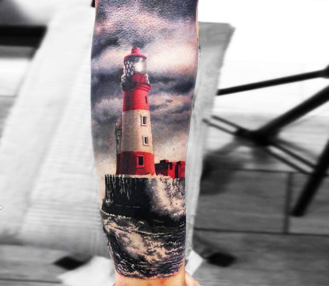 Lighthouse tattoo by Bekker Konstantin. 