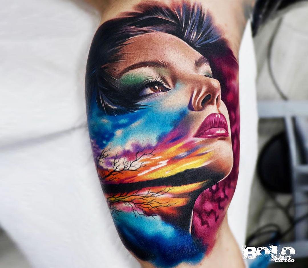 Tattoo uploaded by Djordje Tomovic  fullcolor face color colorful  blue dreamtattoo tattoo TattooGirl wildflowers glowinthedark glow  surrealism realistictattoo beingtheoriginalone original tattoostory  greatcolors colourtocome 