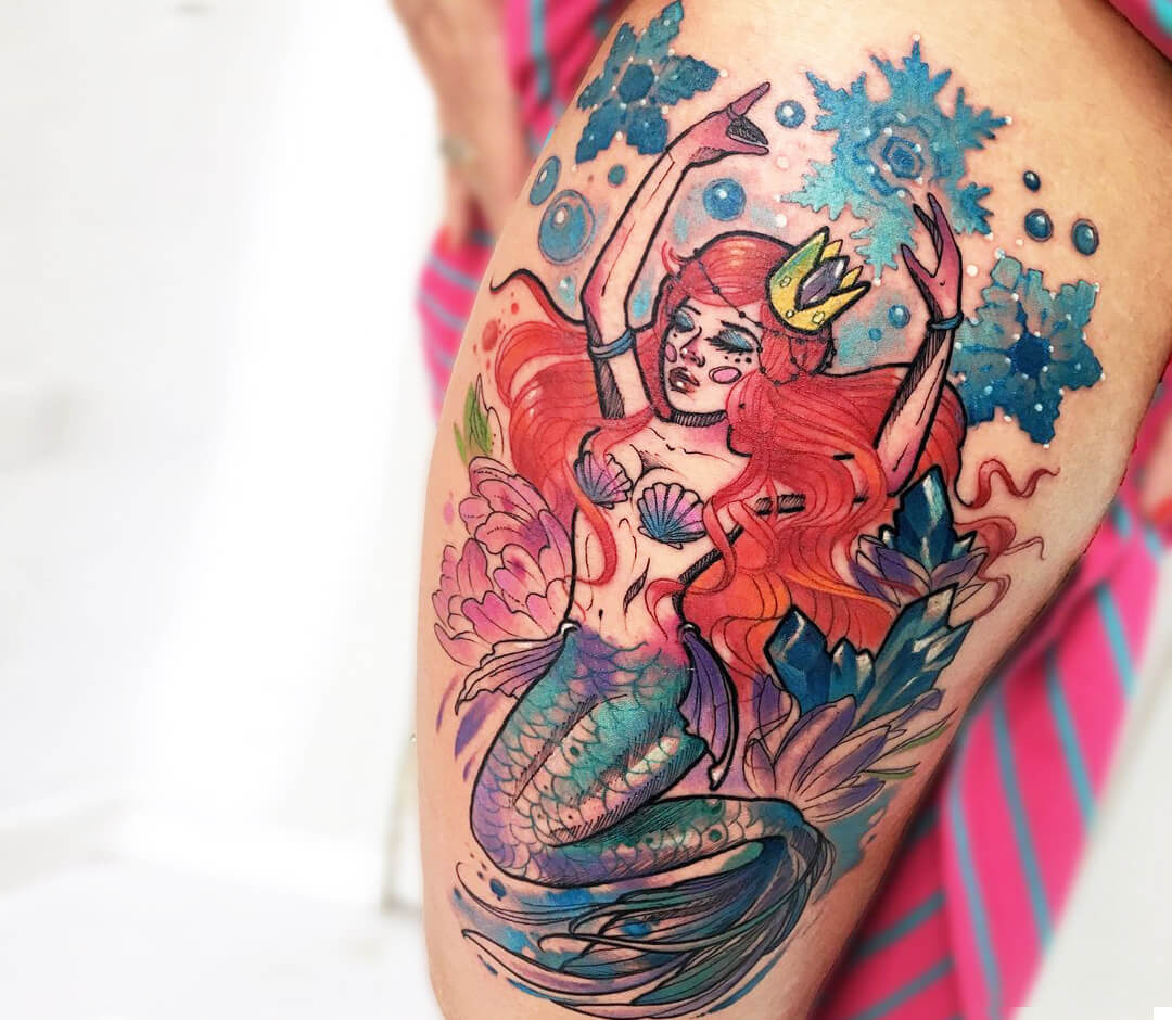 Premium Photo | Beautiful Mermaid with intricate aquatic tattoos fantasy  watercolor under the sea illustration