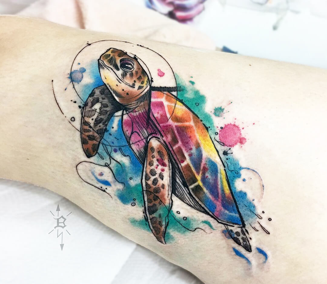 Tribal Watercolor Turtle by Justin Mariani  Tattoos