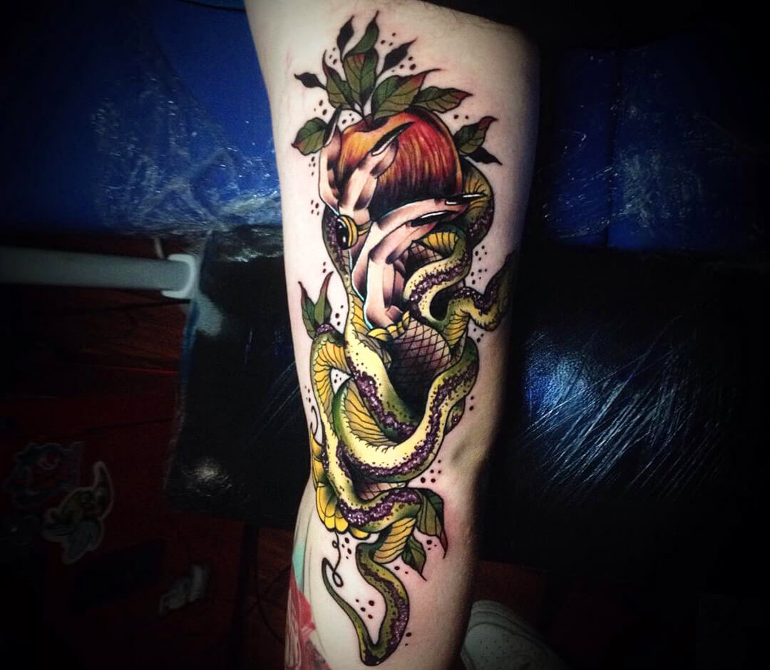 Tattoos by Ash on Tumblr: Tiniest wrist ever. #tattoos #snake #apple  #snaketattoo
