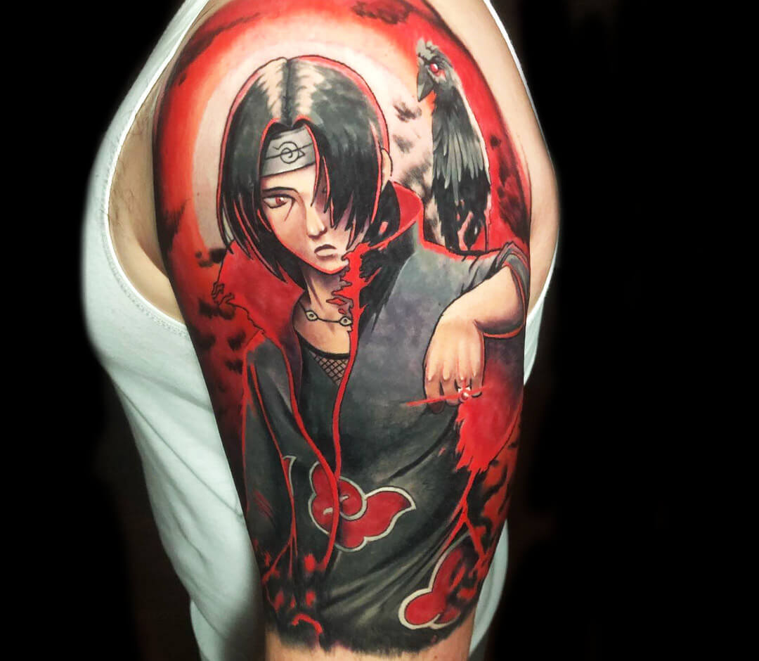 ITACHI UCHIHA” Started this anime leg sleeve today and I'm super excited  with where we're going! I would love to do more anime ... | Instagram