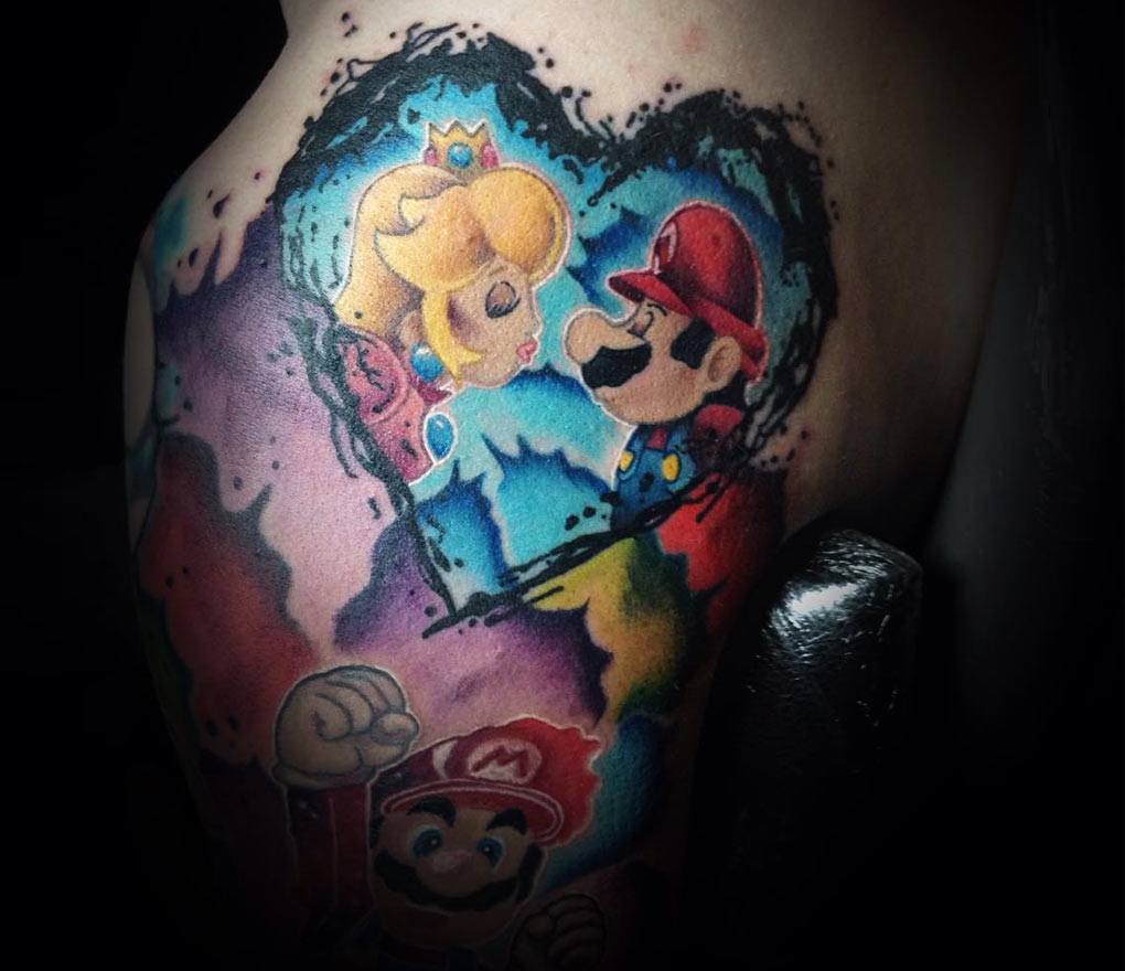 Mario and Princess Peach tattoo by Brandon Mcgillvery | Photo 24252