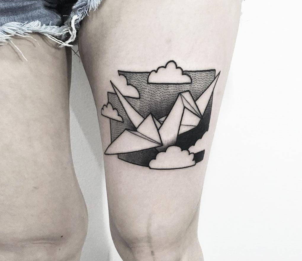 Origami bird tattoo / Origami tattoo (C) - CrazyUrbanTattoo