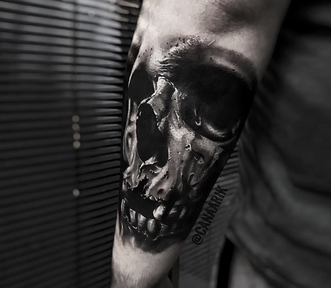 Big Arm Body Art Tattoos Sticker Waterproof Black Skull Temporary Tattoo |  eBay