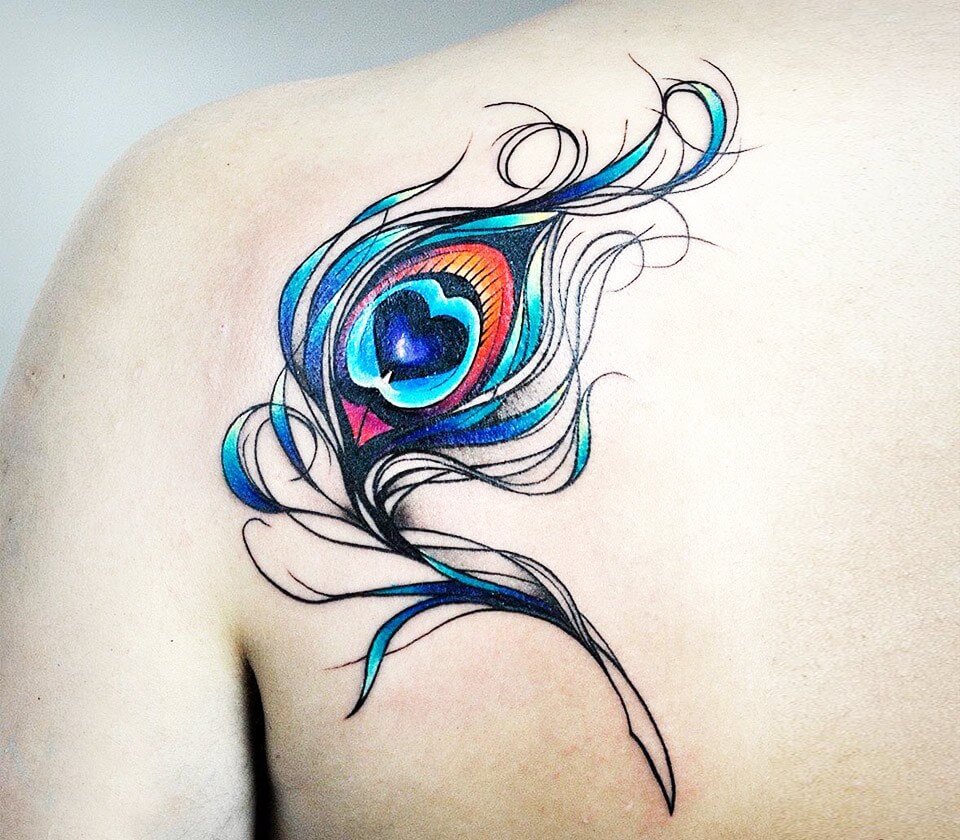 Close. peacock feather tattoo art Carlos Breakone. 
