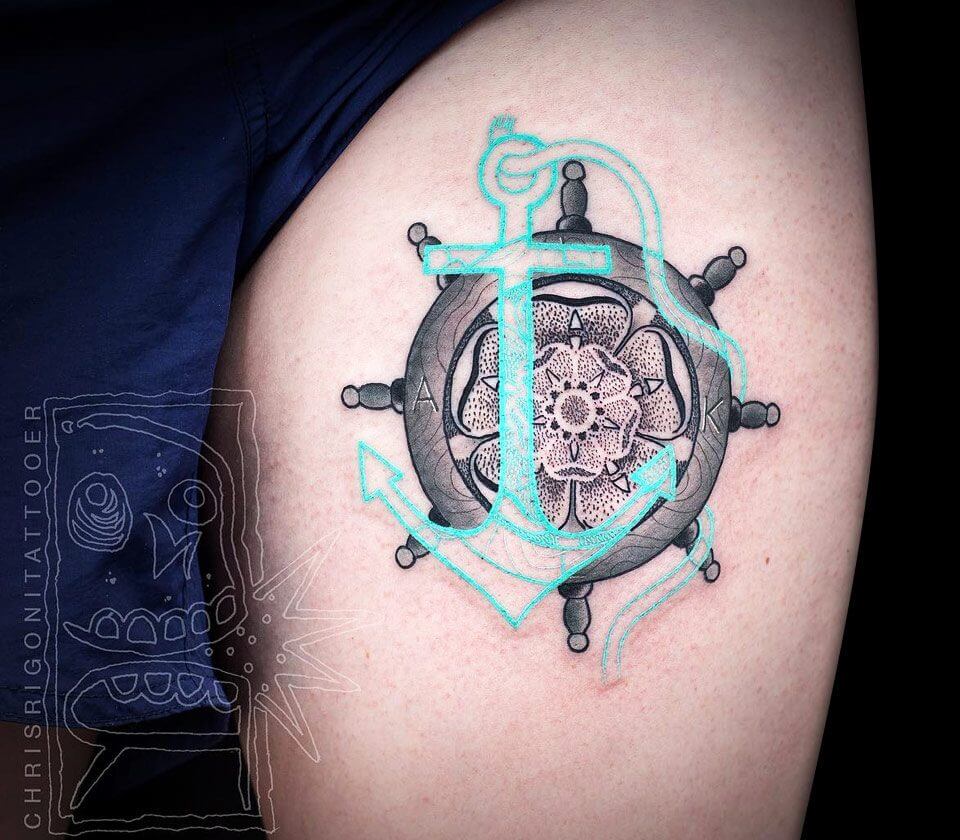 ShipHelm Tattoo Picture | Elbow tattoos, Nautical tattoo, Traditional tattoo