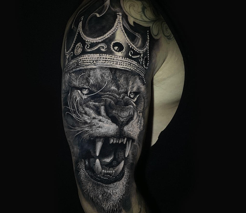 lion #king #crown | Best neck tattoos, Hand tattoos for guys, Black and  grey tattoos