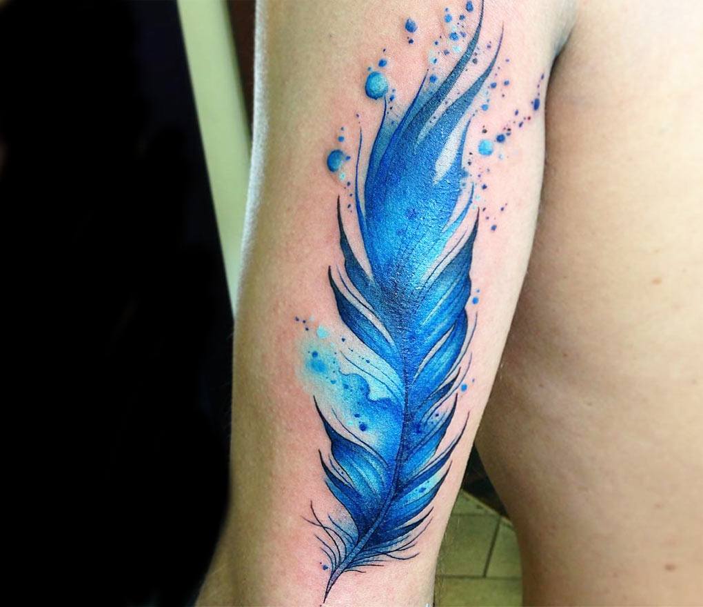Watercolor Feather Tattoo on Arm - Best Tattoo Ideas Gallery