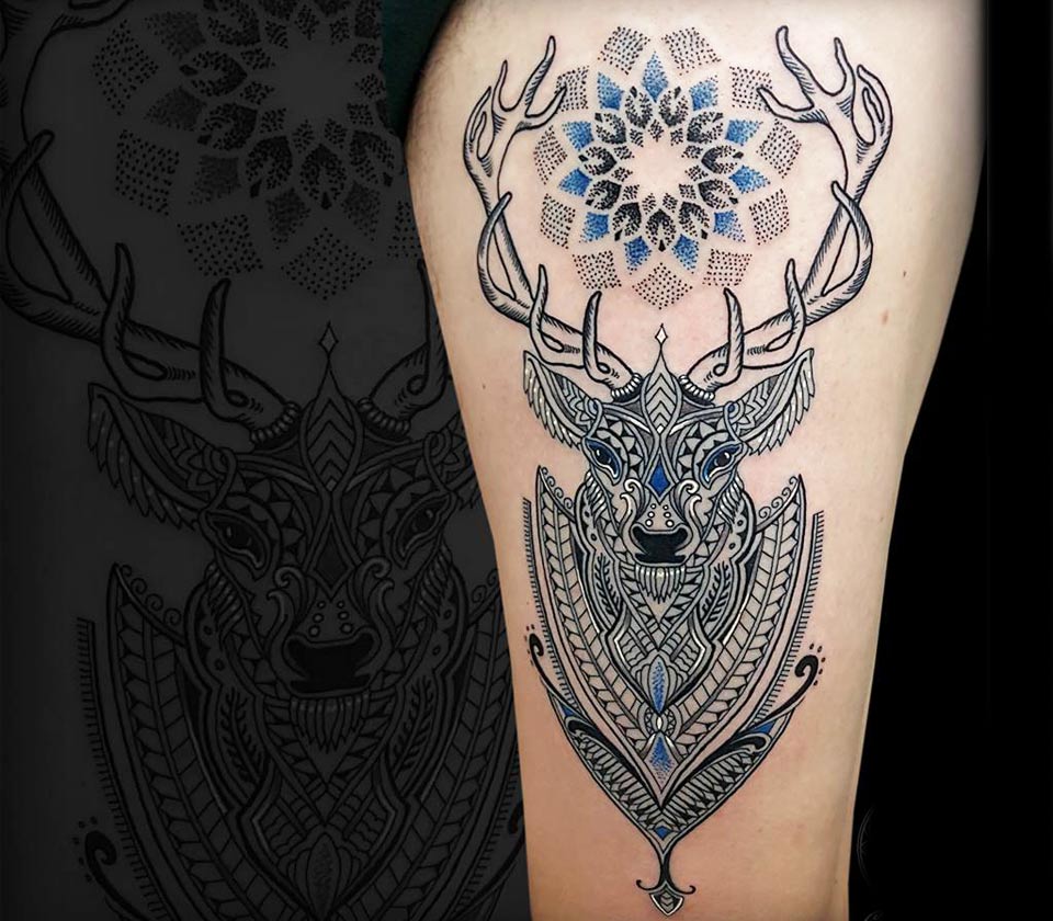 Deer tattoo | Deer tattoo, Deer tattoo designs, Geometry tattoo